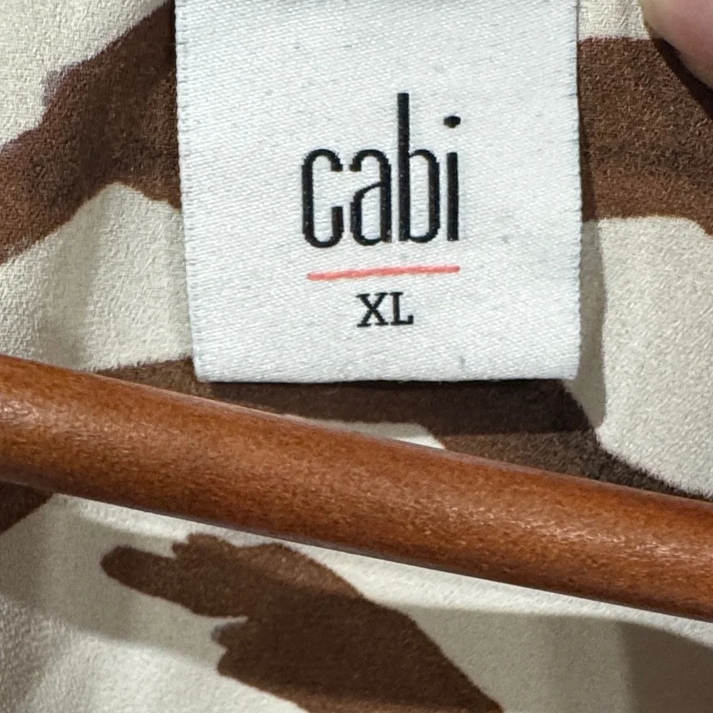CAbi Zebra Stripe V-Neck blouse in Brown, Dark Brown and Cream - Picture 2 of 3
